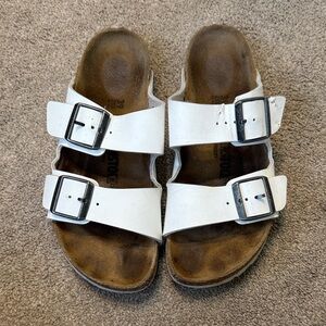 Birkenstock White Arizona Double Strap Slip On Sandals Size 8